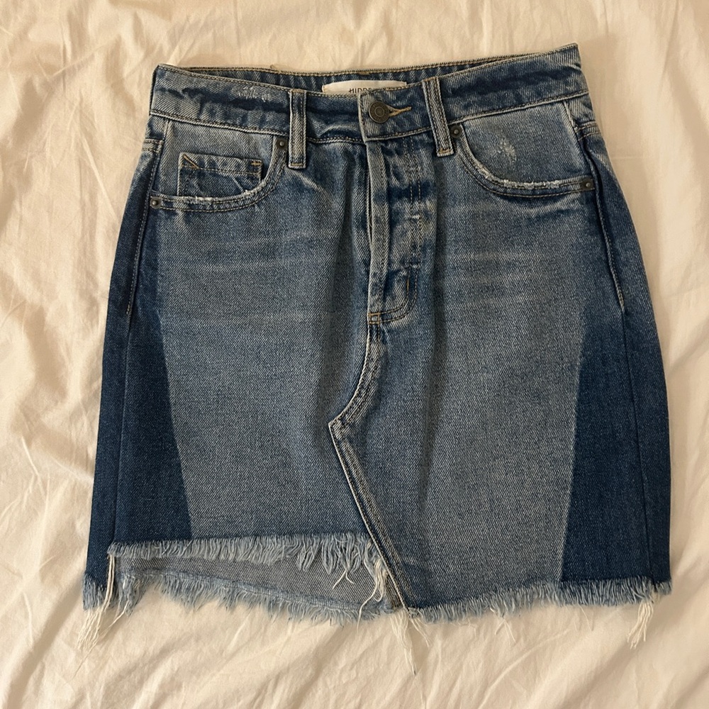 NWOT Hidden Jeans Payton Color Block Blue Button Fly Denim Mini Skirt Sz XS